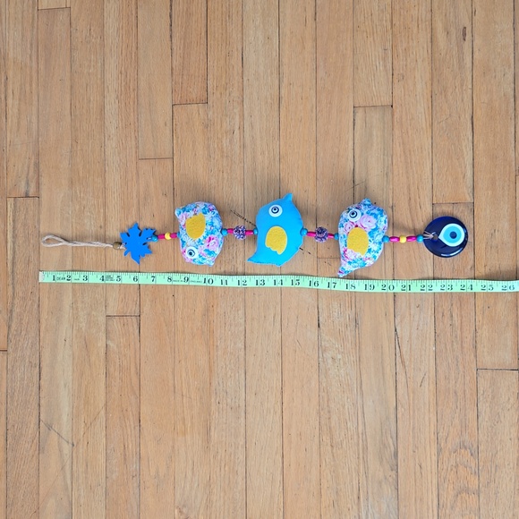 Wall Decorating 3 Colorful Fabric Chickens and Blue Glass Devil eye Handmade - Picture 8 of 9